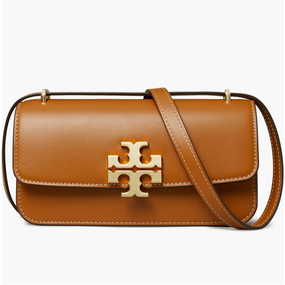 TORY BURCH Small Eleanor East/West Convertible Leather Shoulder Bag - Whiskey